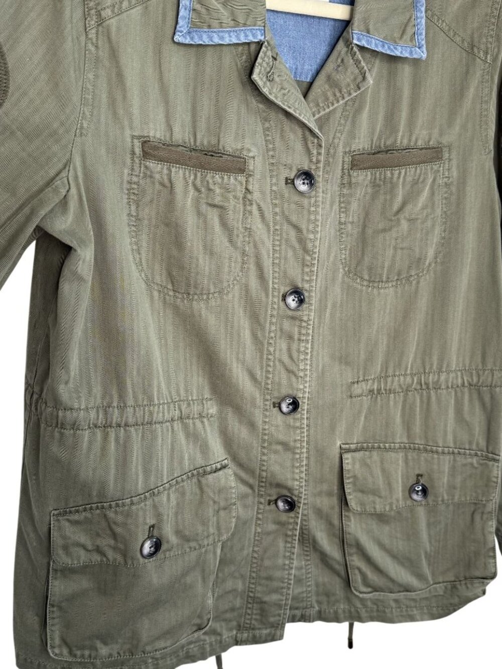 Anthropologie Hei Hei Military-Inspired Olive Green Jacket With Embroidered Slee - Picture 6 of 10